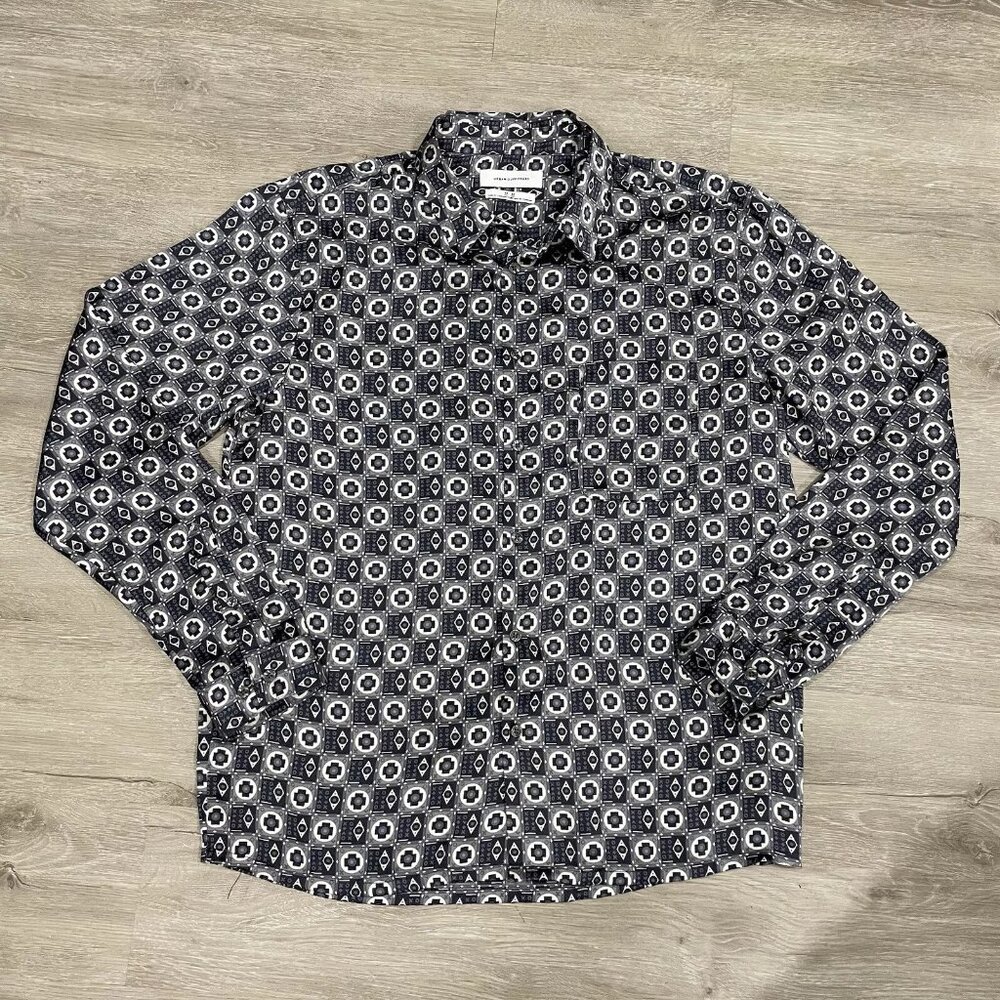 Urban Outfitters Mens Abstract Glossy Satin Long Sleeve Button Down Shirt Size M